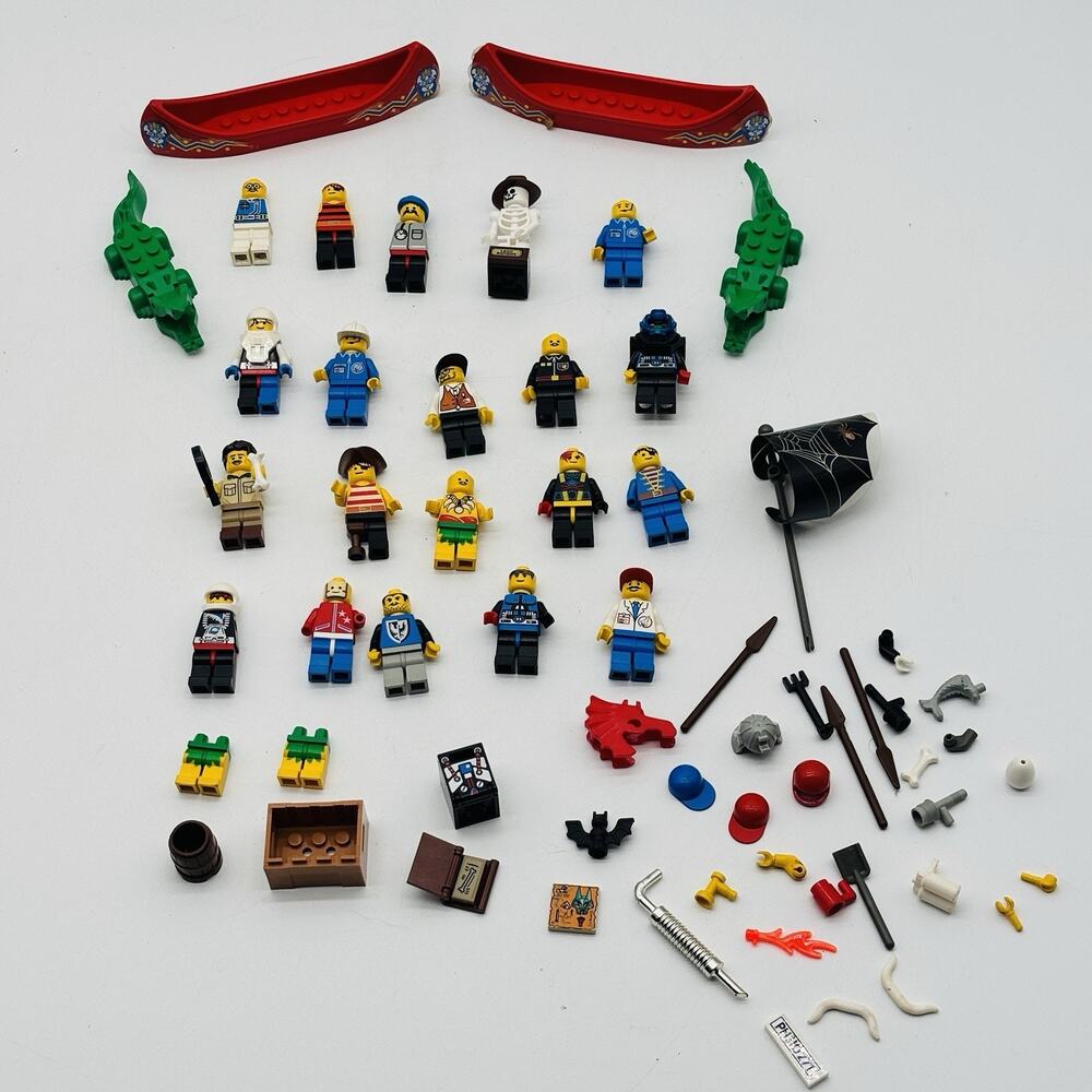 Lot of Vintage Lego Minifigures, Parts, and Accessories Alligators And Canoes